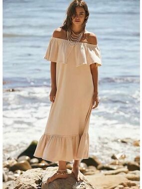Free People Beach Lynne Midi Dress in Bleached Sand NWT Size S